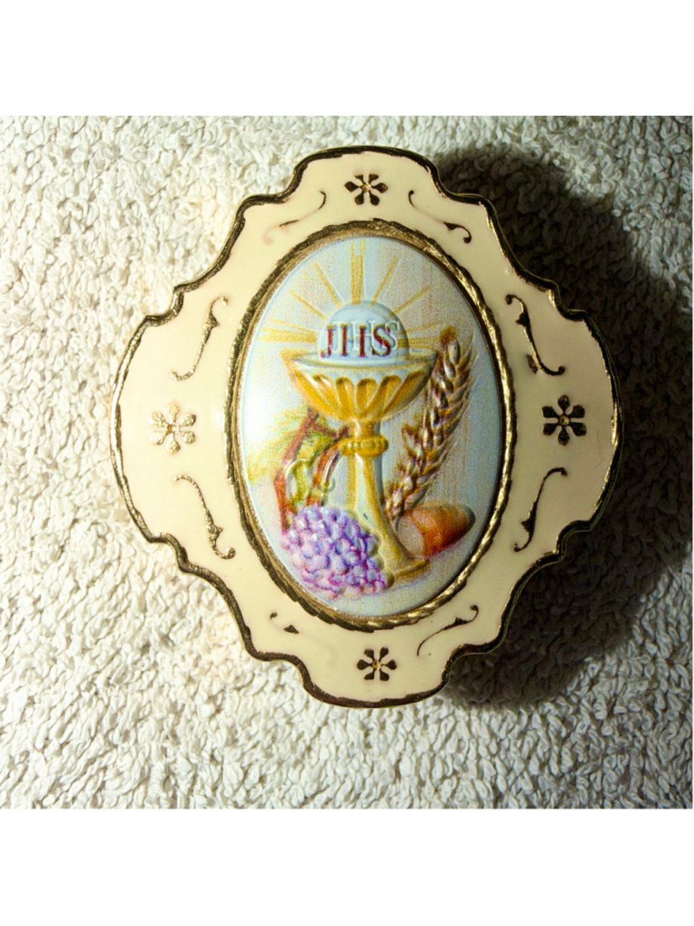 Communion Chalice Epoxied Metal Rosary Box Religious Trinket Made In Italy